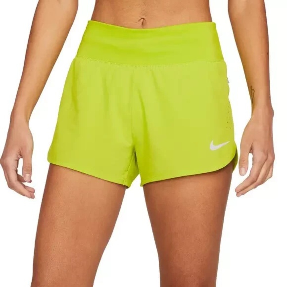 Nike Women's Neon Green Athletic Running Shorts - Picture 2 of 6